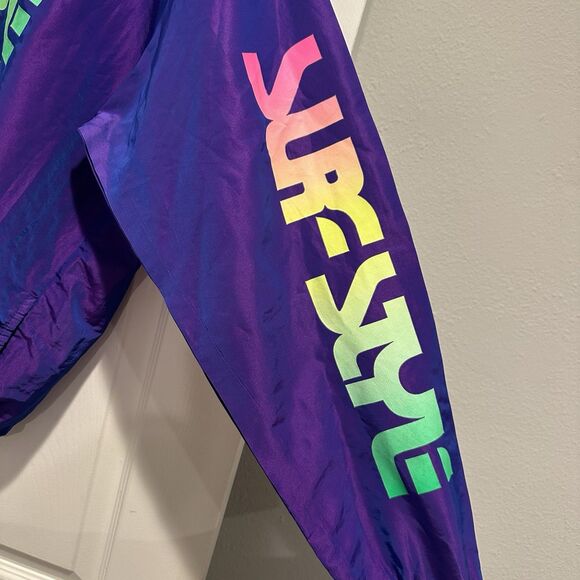 Surf Style Windbreaker Sz Medium Vintage Pullover 1/4 Zip Metallic Purple 90 EUC - Picture 7 of 8
